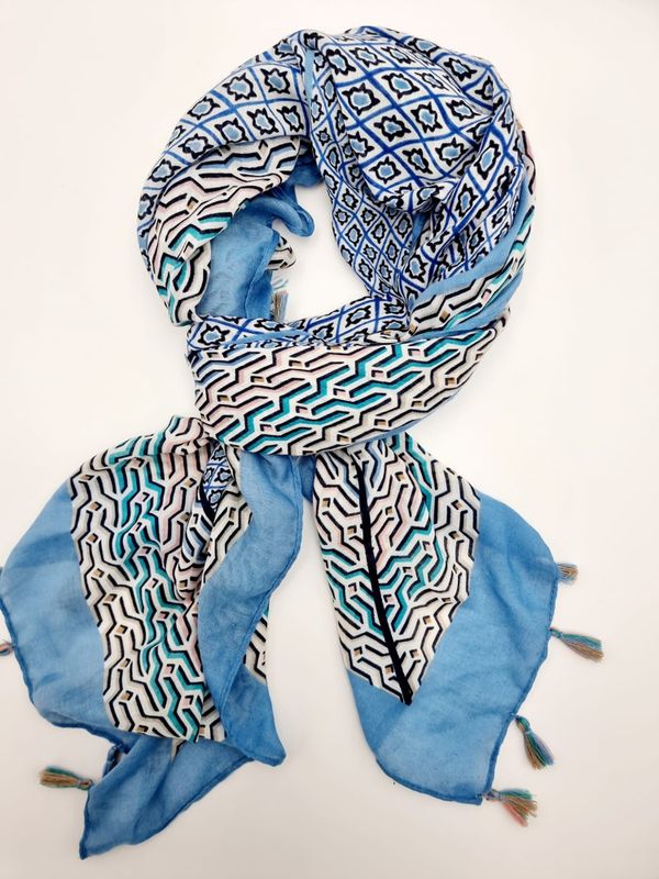 Cat & Co Blått Skjerf med dusker