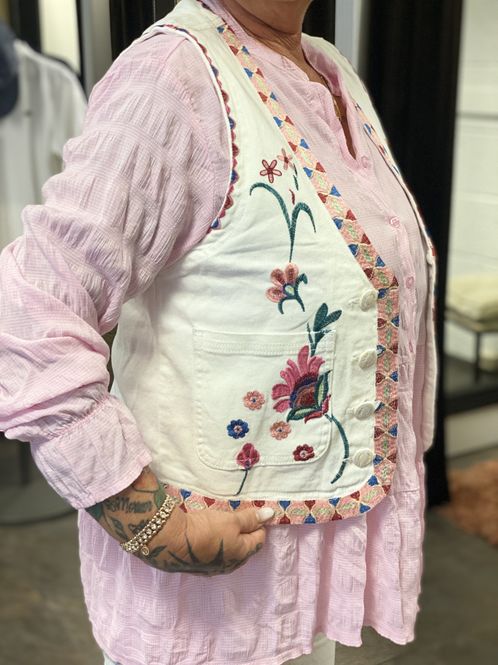 Hovedbilde Qnuz Shelly White Denim Vest Embrodery